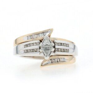 White Gold Diamond Bypass Engagement Ring & Wedding Band - 10k Trillion 1.10ctw